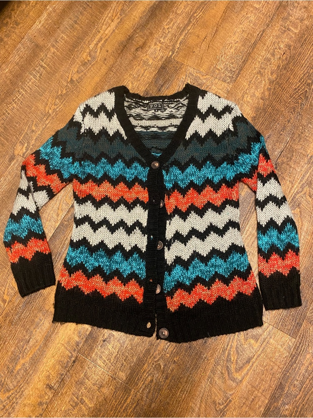 POL Crochet Sweater Chevron Chunky Knit Zig Zag Size Medium